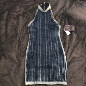 Halter neck fashion nova stretchy denim mini dress